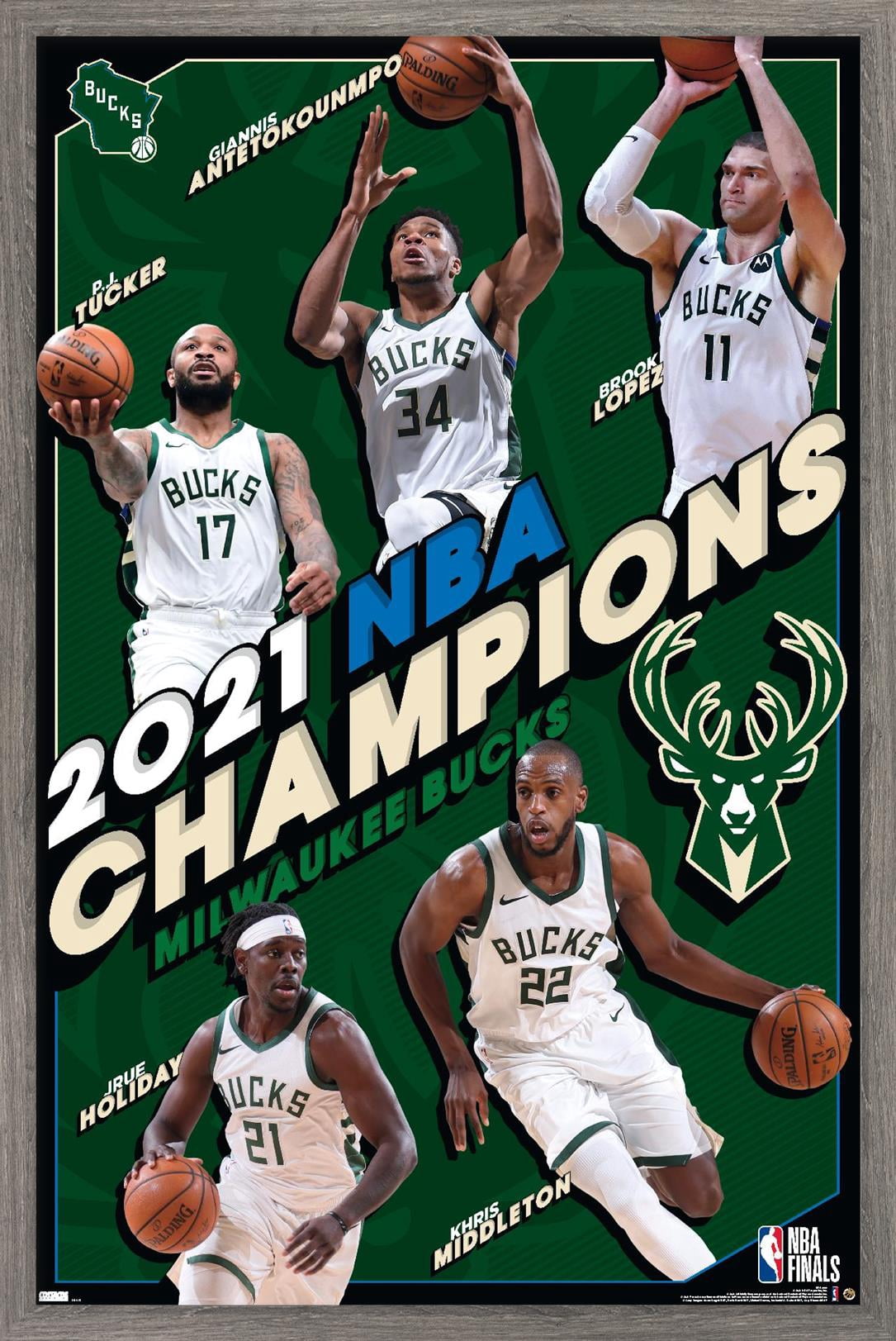 NBA Milwaukee Bucks - 2021 NBA Finals Champions Wall Poster, 22.375" x 34", Framed