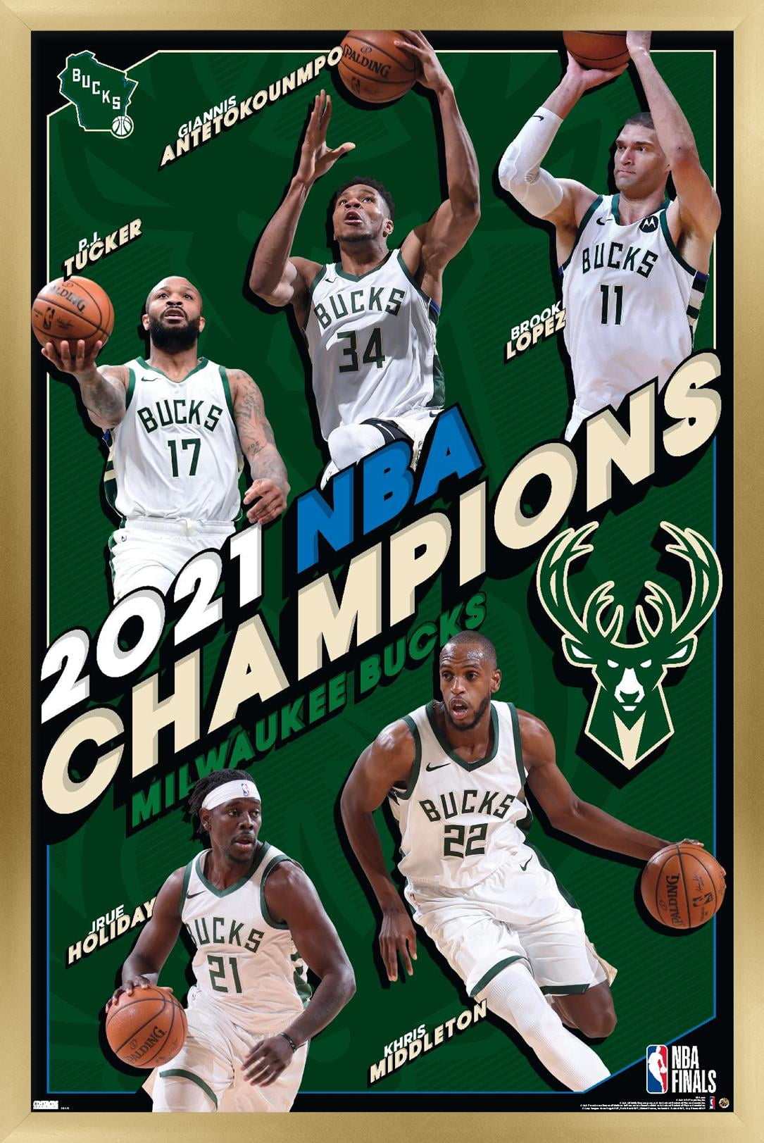 NBA Milwaukee Bucks - 2021 NBA Finals Champions Wall Poster, 22.375" x 34", Framed