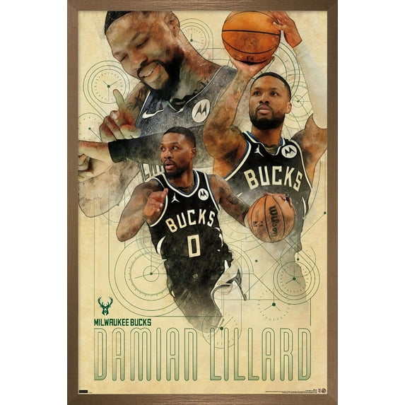NBA Milwaukee Bucks - Damian Lillard 24 Wall Poster, 22.375" x 34" Framed
