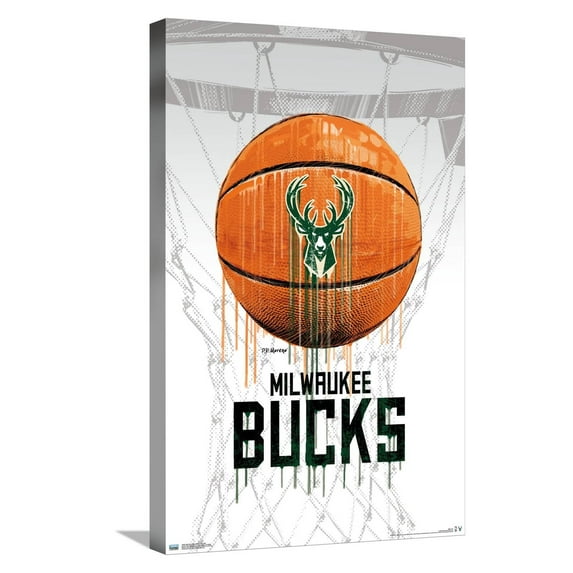 NBA Milwaukee Bucks - Drip Ball 20 Canvas Wall Poster, 14.725" x 22.375"