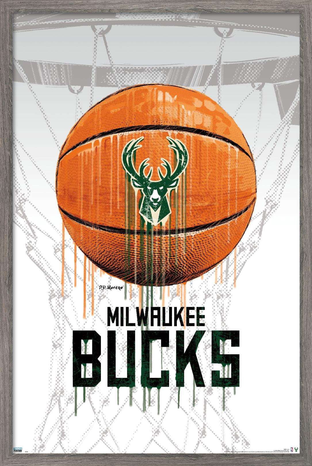 NBA Milwaukee Bucks - Drip Ball 20 Wall Poster, 22.375" x 34", Framed