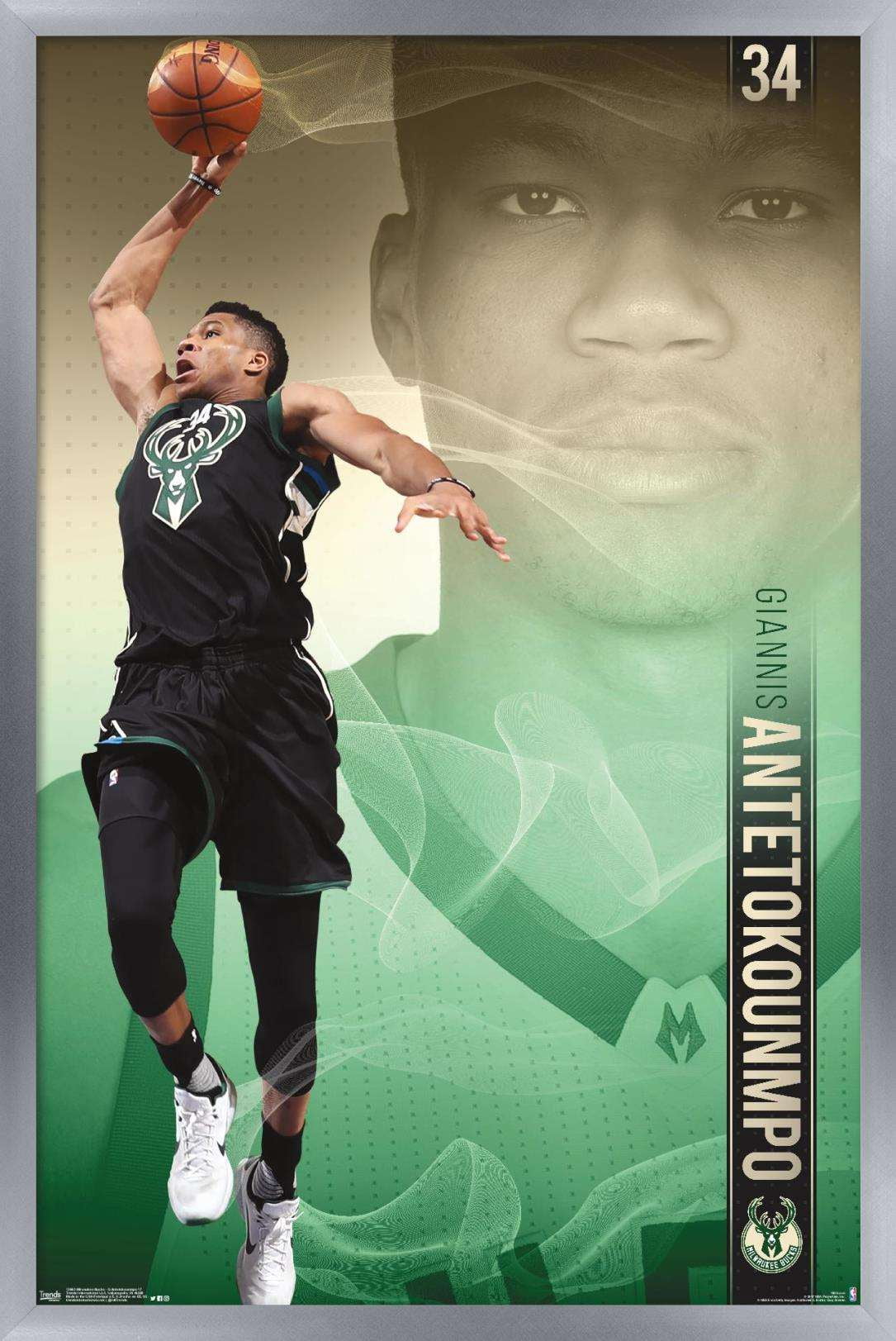 NBA Milwaukee Bucks - Giannis Antetokounmpo 17 Wall Poster, 14.725" x 22.375", Framed