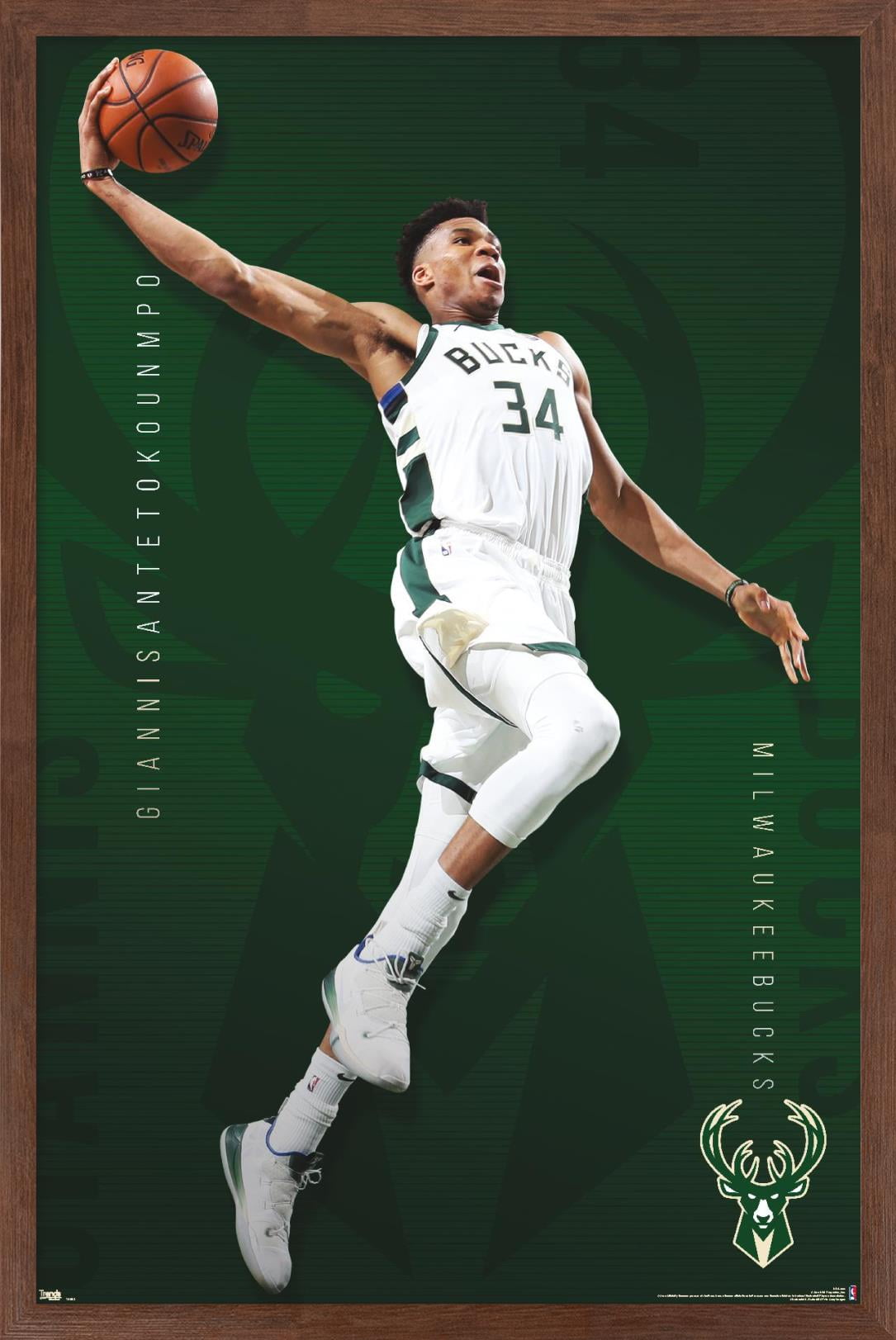 NBA Milwaukee Bucks - Giannis Antetokounmpo 19 Wall Poster, 14.725" x 22.375", Framed