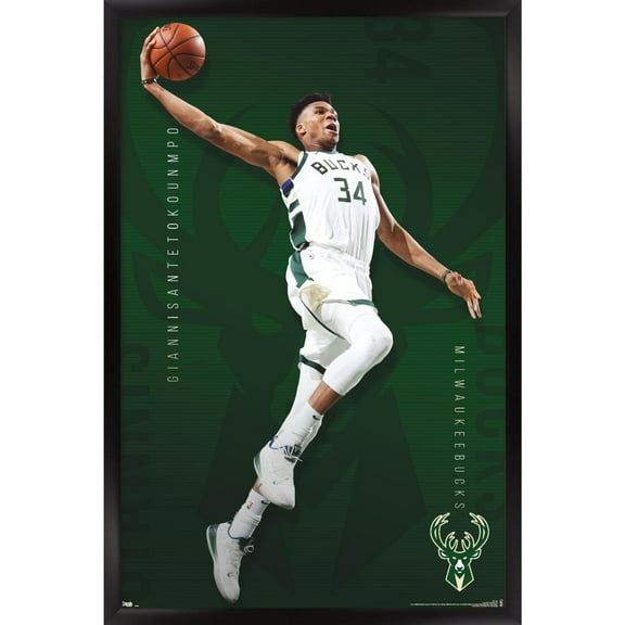 NBA Milwaukee Bucks - Giannis Antetokounmpo 19 Wall Poster, 22.375" x 34", Framed