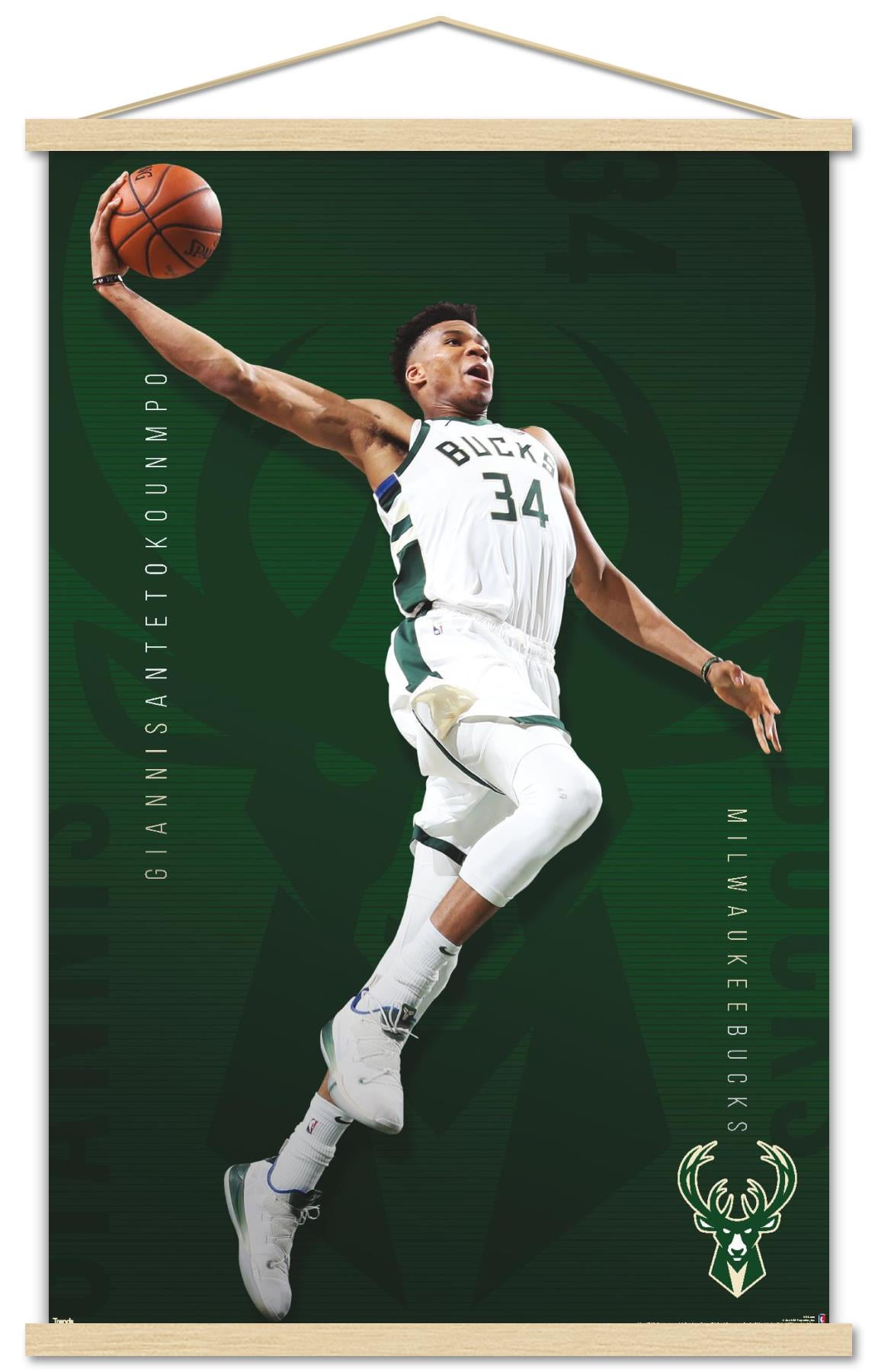 NBA Milwaukee Bucks - Giannis Antetokounmpo 19 Wall Poster with Wooden Magnetic Frame, 22.375" x 34"