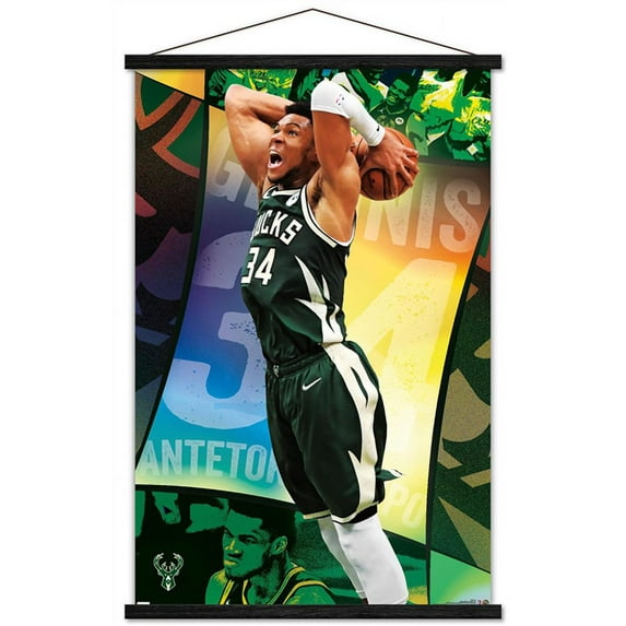 NBA Milwaukee Bucks - Giannis Antetokounmpo 21 Wall Poster with Wooden Magnetic Frame, 22.375" x 34"