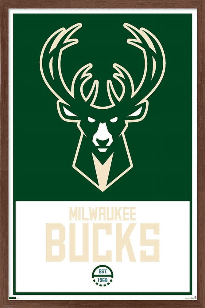 NBA Milwaukee Bucks - Logo 21 Wall Poster, 22.375" x 34", Framed