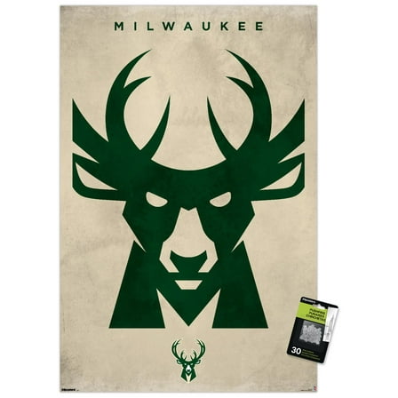 NBA Milwaukee Bucks - Logo 25 Wall Poster with Pushpins, 22.375" x 34"