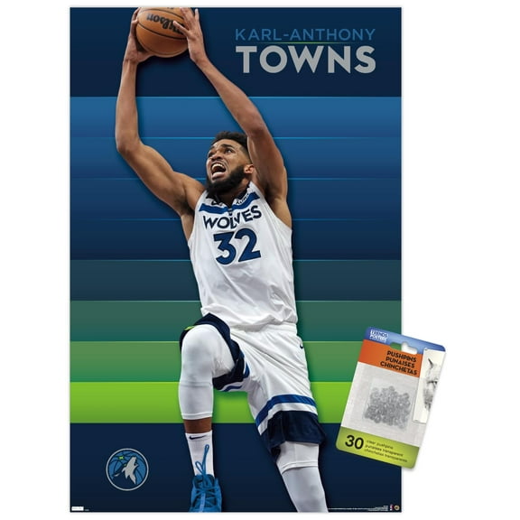 NBA Minnesota Timberwolves - Karl-Anthony Towns 23 Wall Poster with Push Pins, 14.725" x 22.375"