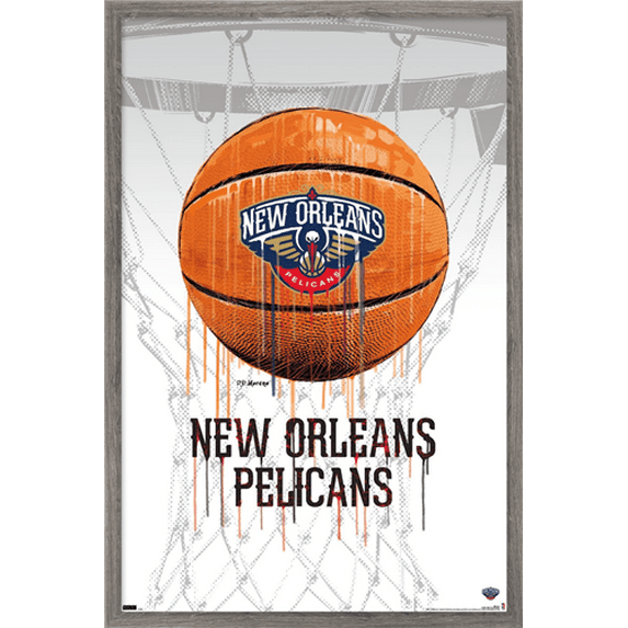 NBA New Orleans Pelicans - Drip Basketball 21 Wall Poster, 22.375" x 34", Framed