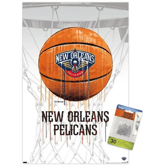 NBA New Orleans Pelicans - Drip Basketball 21 Wall Poster with Pushpins, 14.725" x 22.375"