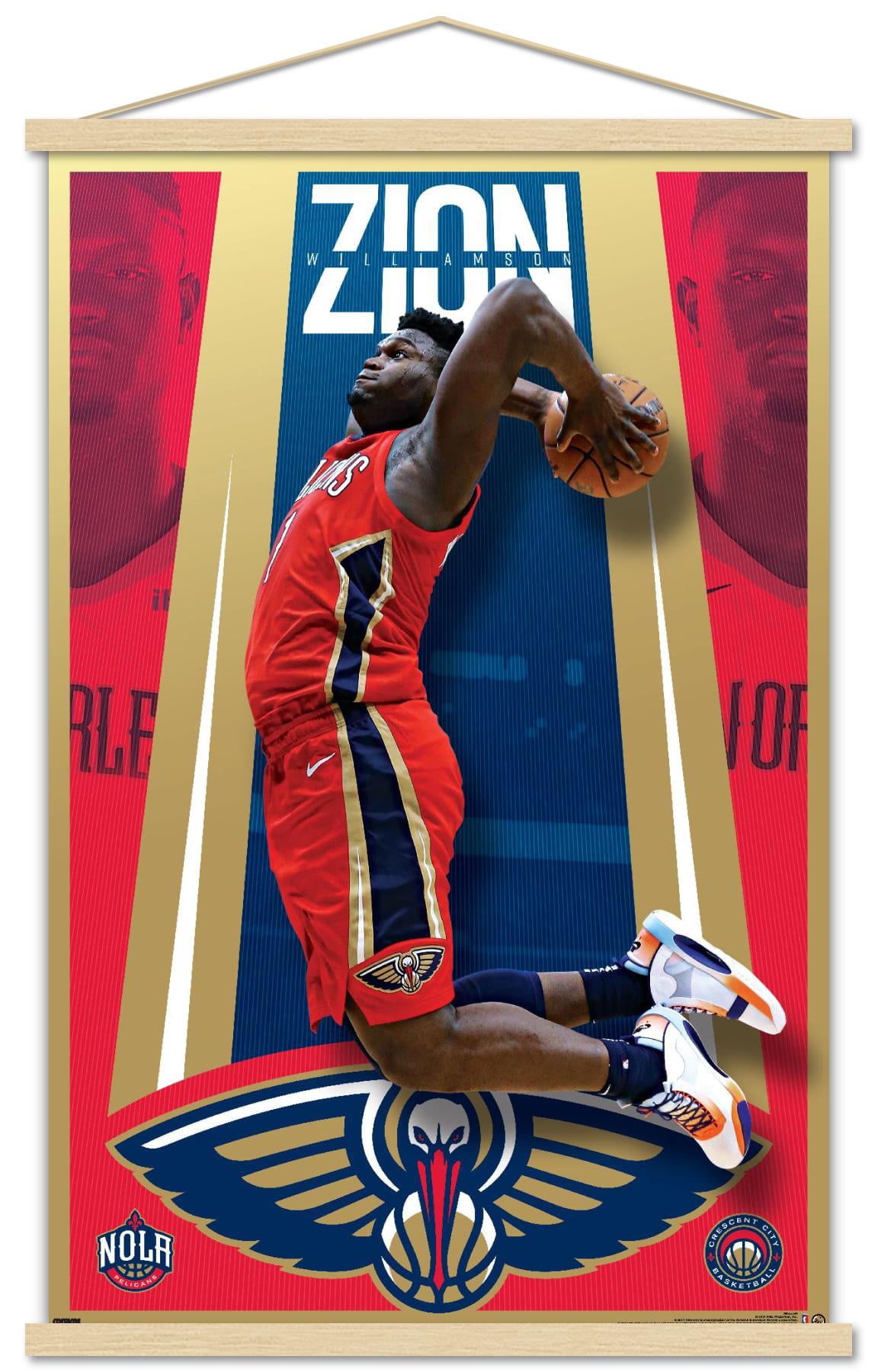 NBA New Orleans Pelicans - Zion Williamson 20 Wall Poster with Wooden Magnetic Frame, 22.375" x 34"
