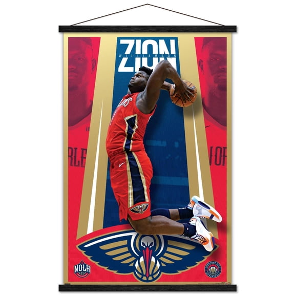 NBA New Orleans Pelicans - Zion Williamson 20 Wall Poster with Wooden Magnetic Frame, 22.375" x 34"