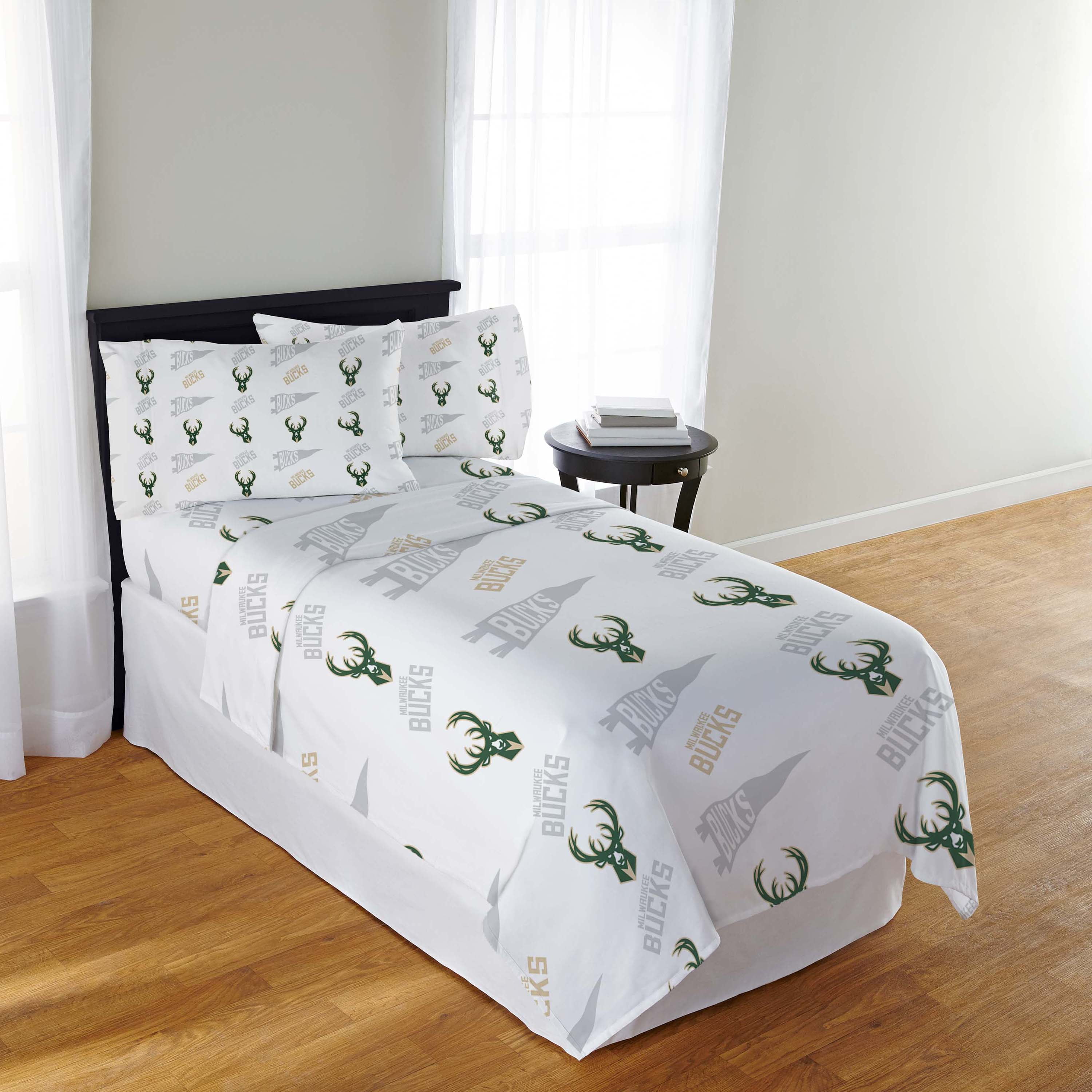 NBA Officially Licensed Milwaukee Bucks Microfiber Bed Sheet Set - Full