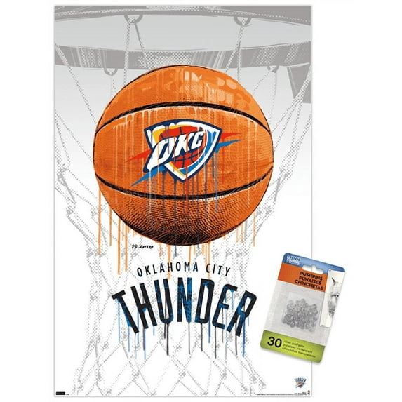 NBA Oklahoma City Thunder - Drip Basketball 21 Wall Poster with Pushpins, 14.725" x 22.375"