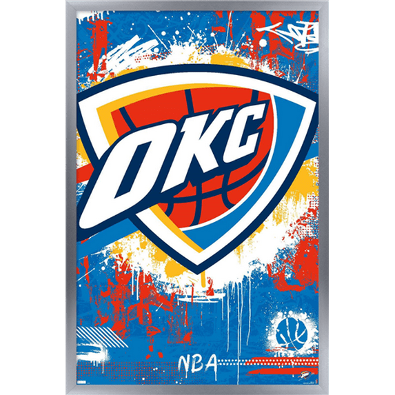 NBA Oklahoma City Thunder - Maximalist Logo 23 Wall Poster, 14.725" x 22.375" Framed