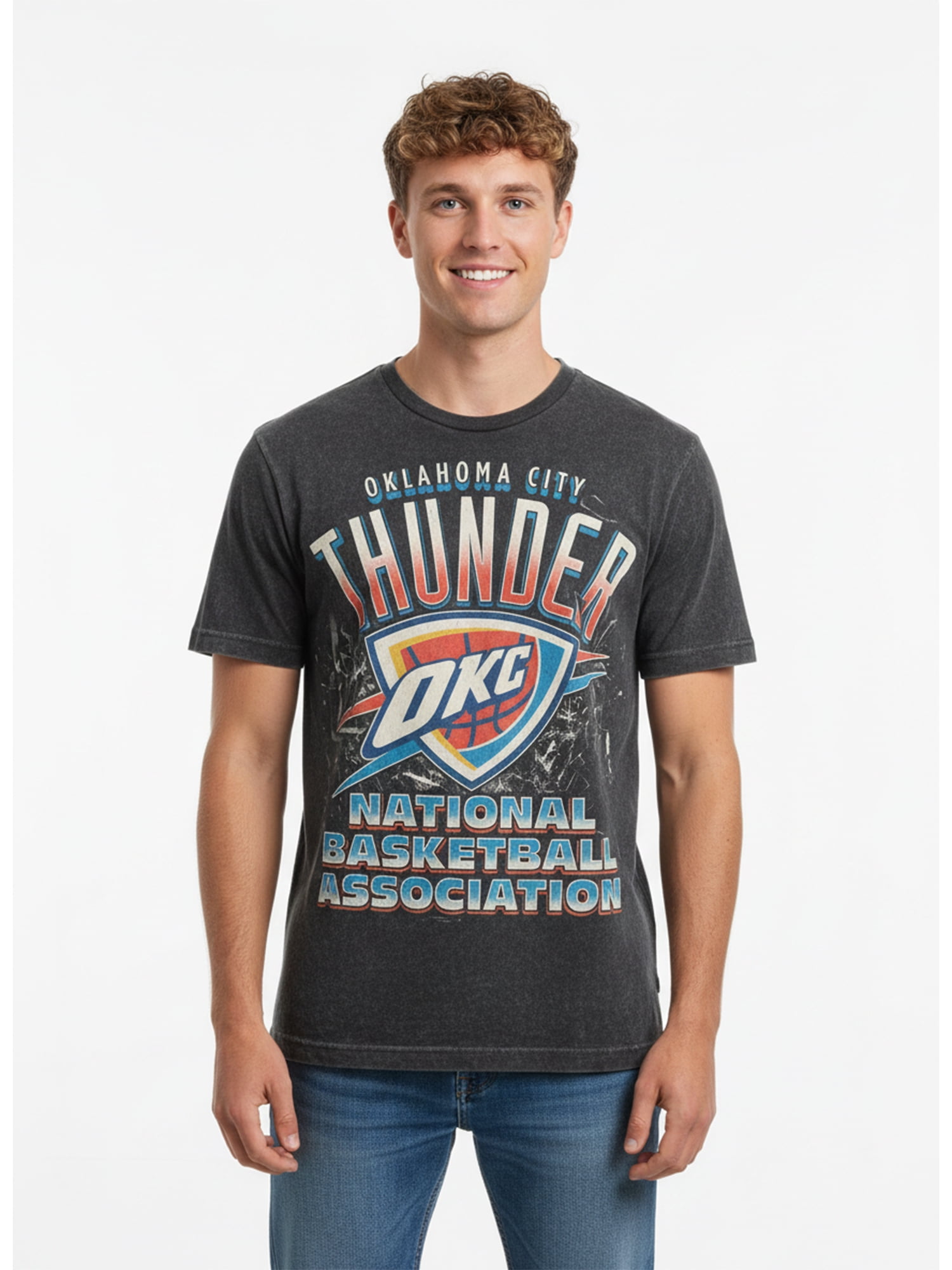 NBA Oklahoma City Thunder Men's & Big Men's Front & Back Boxy Fit Mineral Wash Graphic T-Shirt, Sizes XS–4XLT, 2XB–5XB