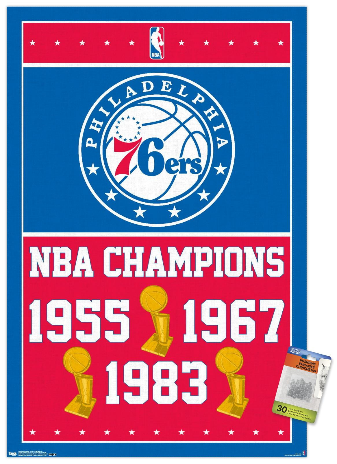 NBA Philadelphia 76ers - Champions 15 Wall Poster with Push Pins, 22.375" x 34"
