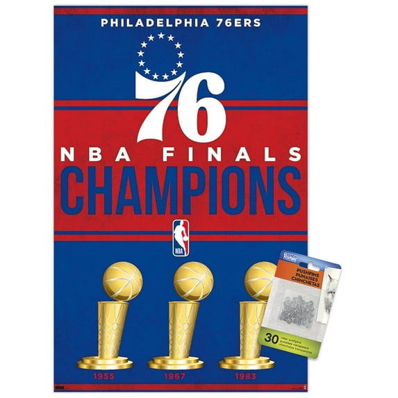 NBA Philadelphia 76ers - Champions 23 Wall Poster with Push Pins, 14.725" x 22.375"