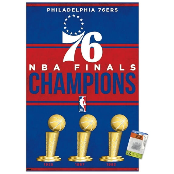 NBA Philadelphia 76ers - Champions 23 Wall Poster with Pushpins, 22.375" x 34"