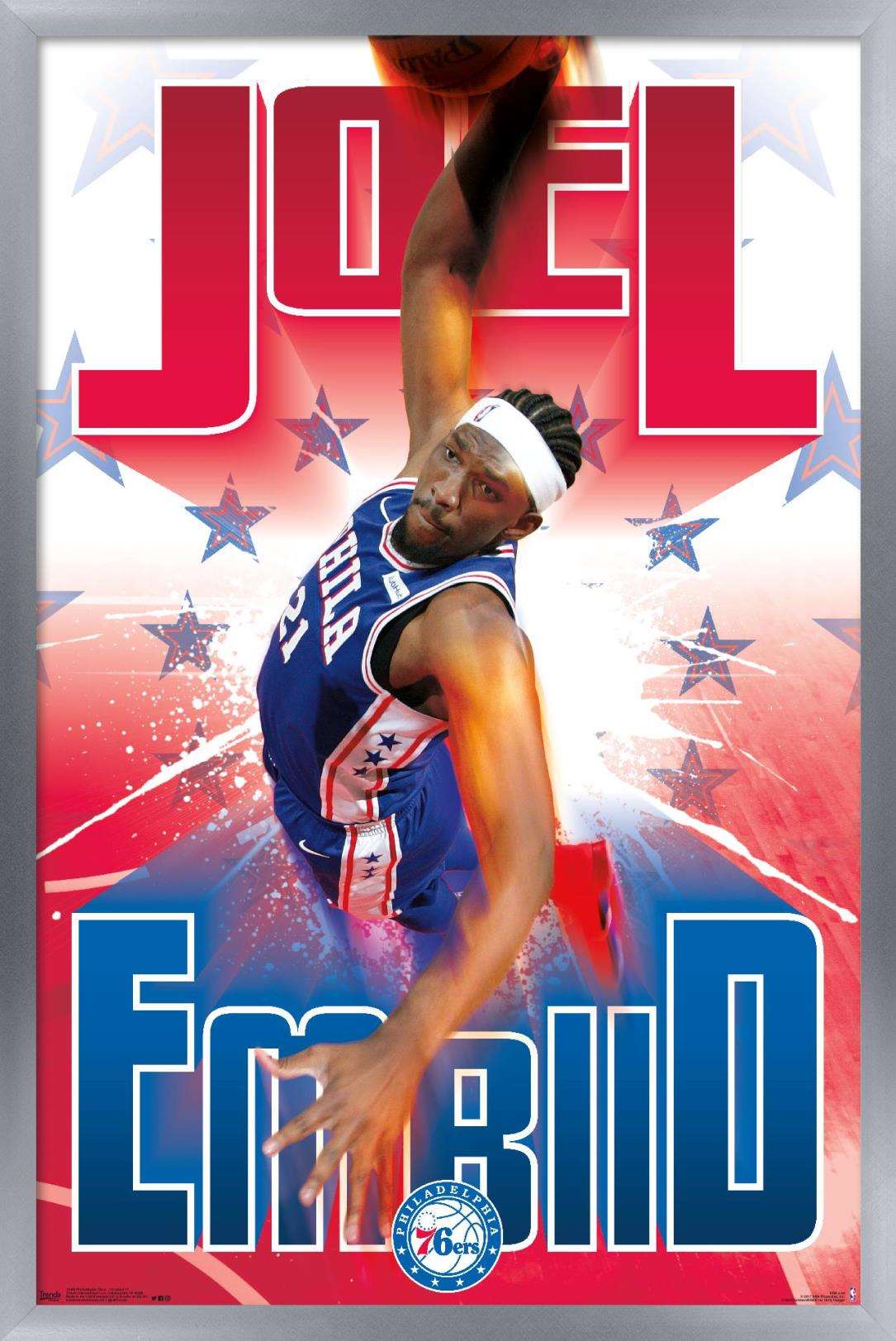 NBA Philadelphia 76ers - Joel EmbIId 17 Wall Poster, 14.725" x 22.375", Framed