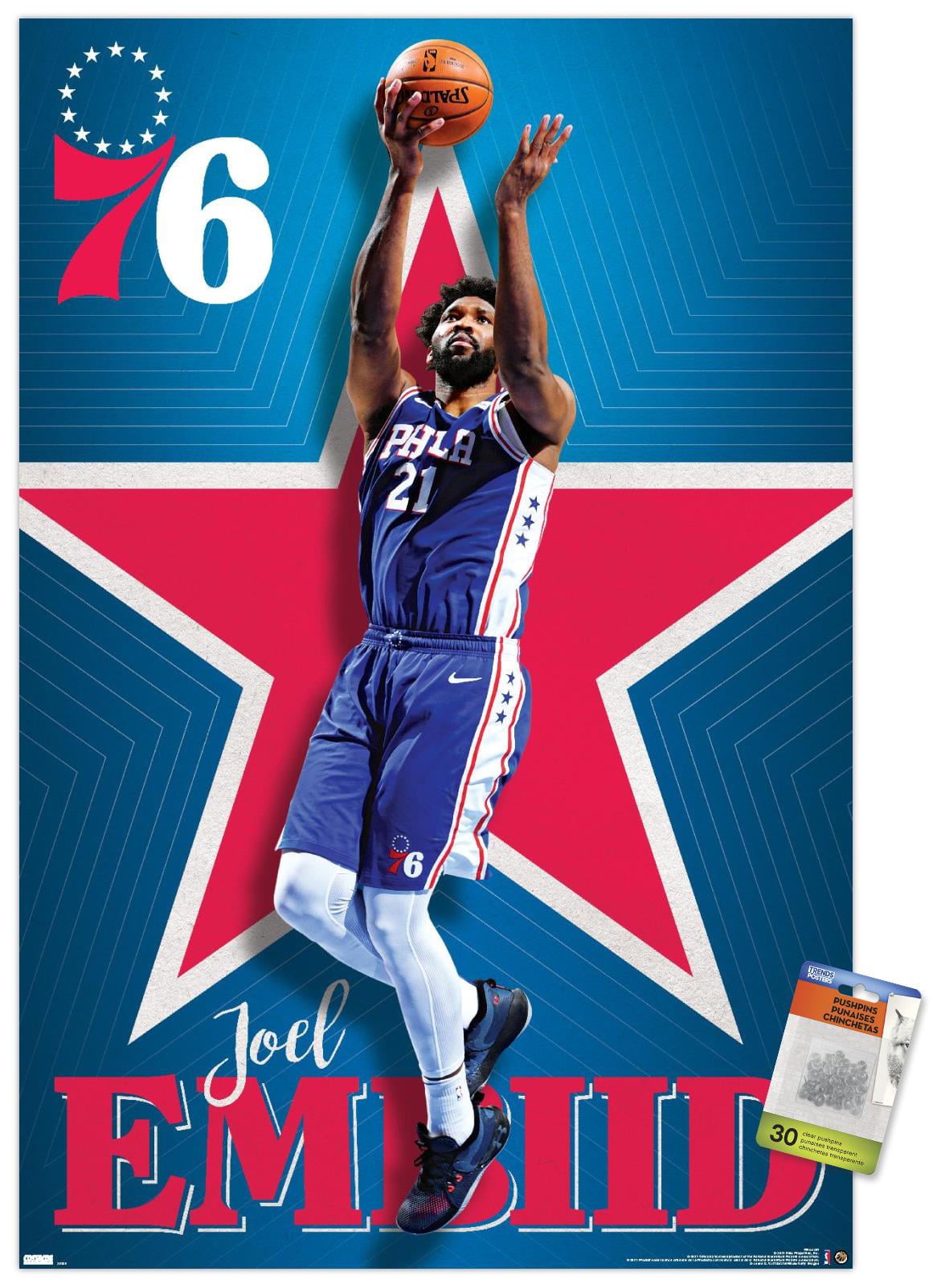 NBA Philadelphia 76ers - Joel Embiid 20 Wall Poster with Pushpins, 22.375" x 34"