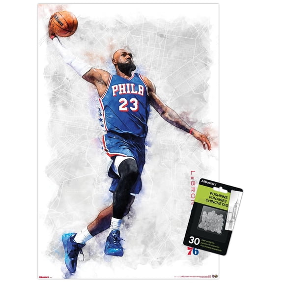 NBA Philadelphia 76ers: Map - LeBron James 26 Wall Poster with Push Pins, 14.725" x 22.375"