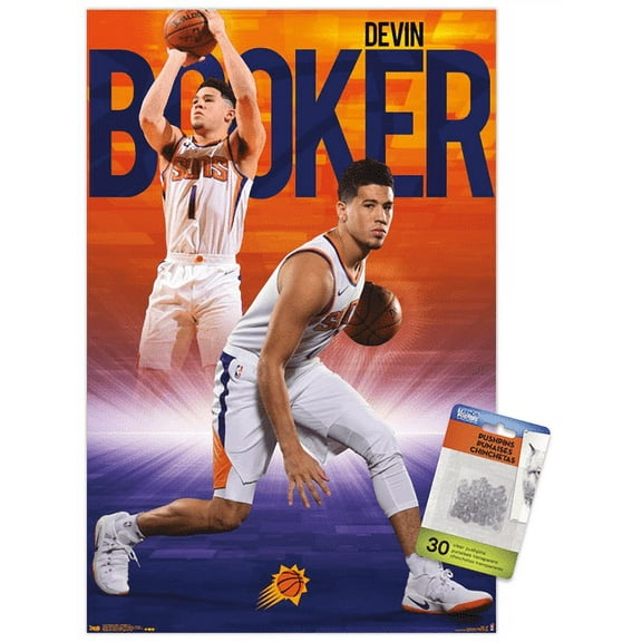NBA Phoenix Suns - DeVin Booker 18 Wall Poster with Push Pins, 14.725" x 22.375"