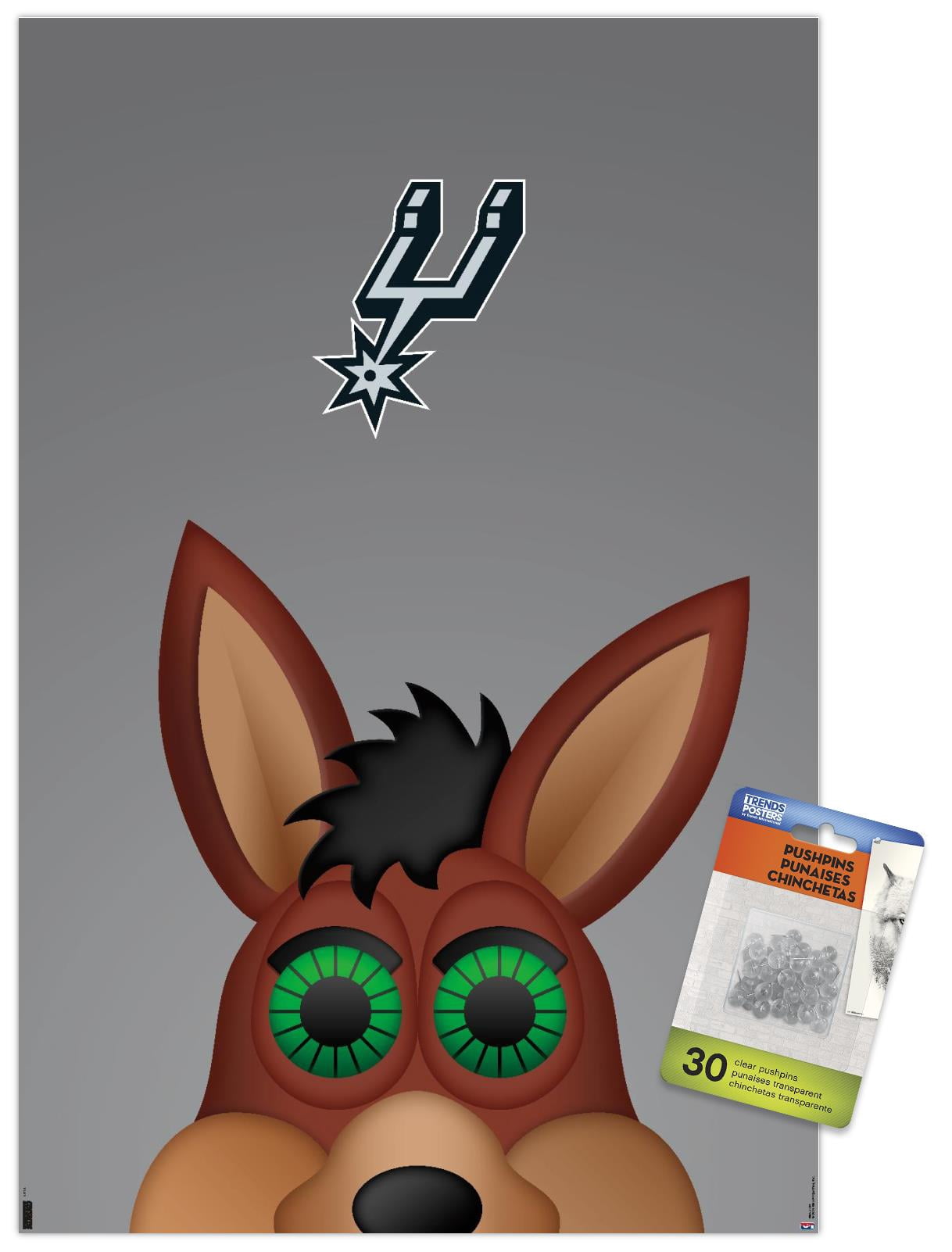 NBA San Antonio Spurs - S. Preston Mascot Coyote Wall Poster with Pushpins, 14.725" x 22.375"