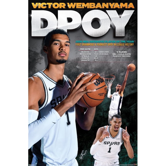 NBA San Antonio Spurs - Victor Wembanyama NBA DPOY 26 Wall Poster, 14.725" x 22.375"