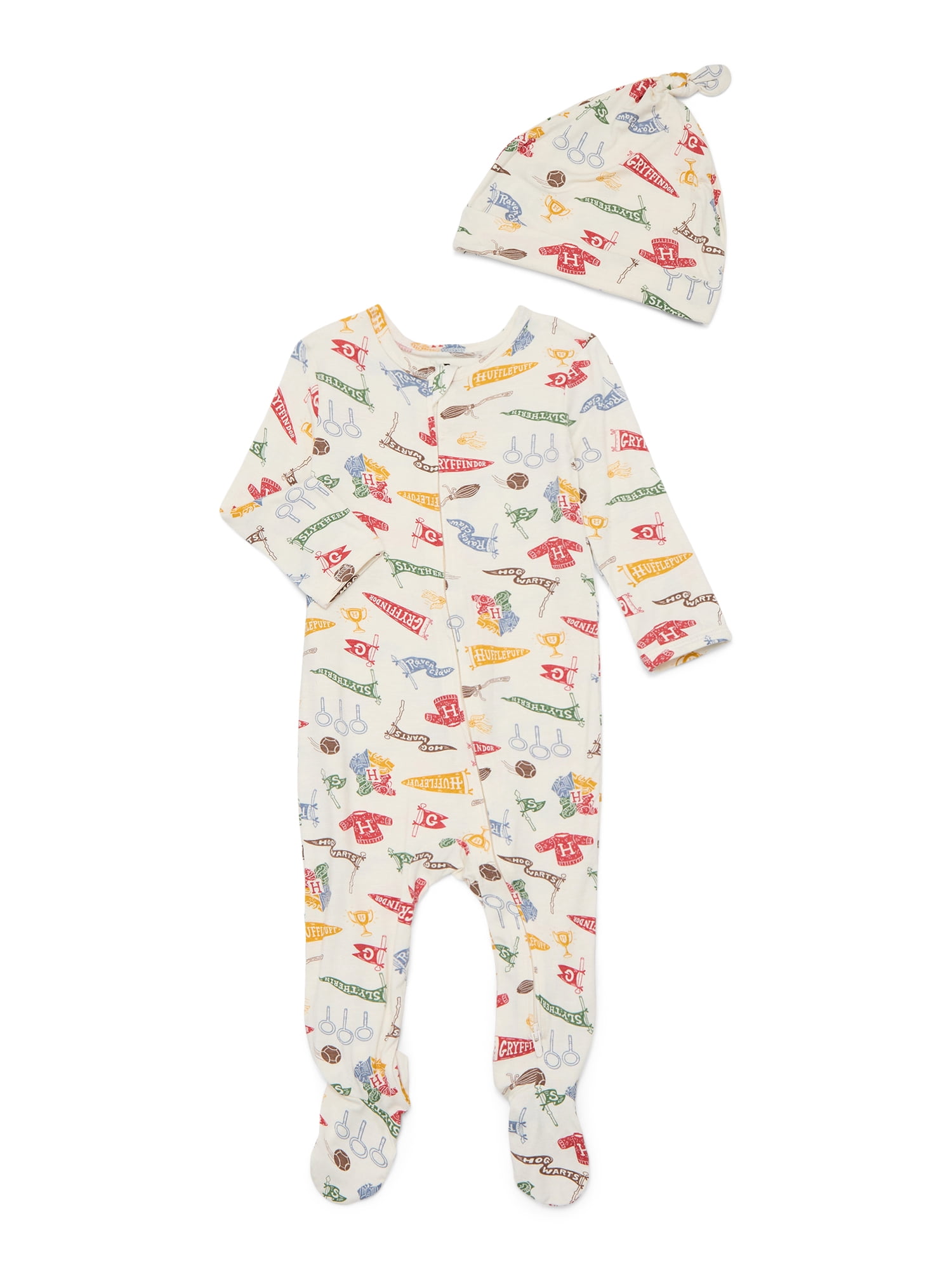 Harry Potter Baby Boys or Girls Viscose Sleep Footed One-Piece with Hat Set, 2-Piece, Sizes 0M–6/9M