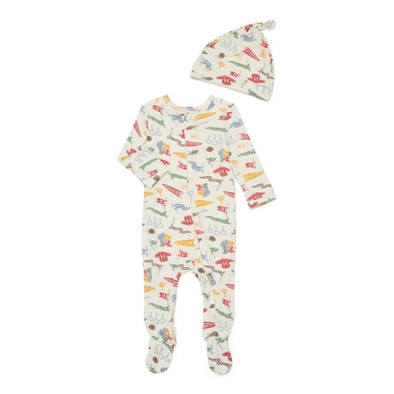 Harry Potter Baby Boys or Girls Viscose Sleep Footed One-Piece with Hat Set, 2-Piece, Sizes 0M–6/9M