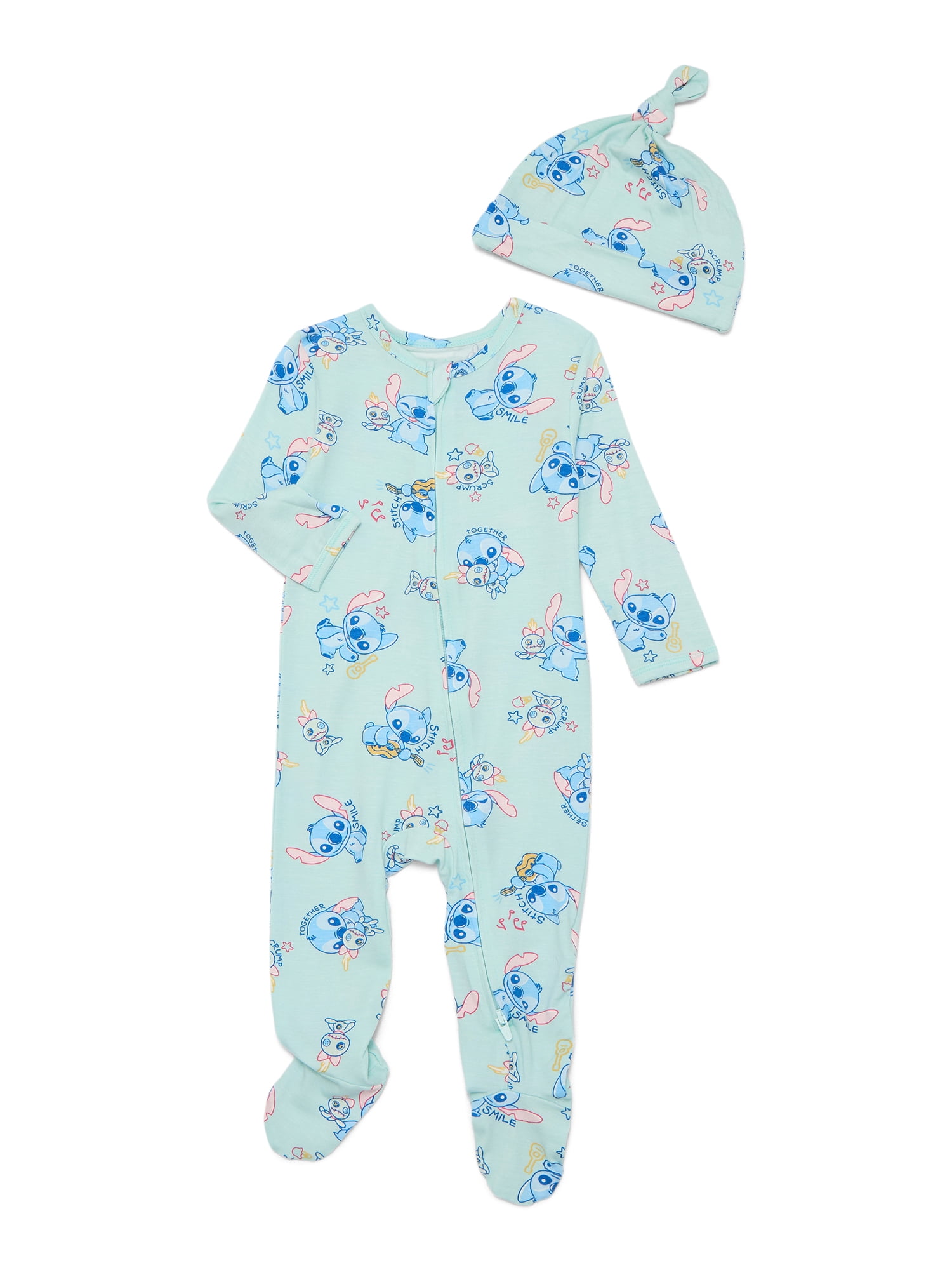 Disney Lilo and Stitch Baby Boys or Girls Viscose Sleep Footed One-Piece with Hat Set, 2-Piece, Sizes 0M–6/9M