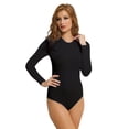 thumbnail image 1 of NBB Womens Basic Solid Long Sleeve Round Crew Neck Bodysuit Lingerie with Stretch  (Black, X-Large), 1 of 1