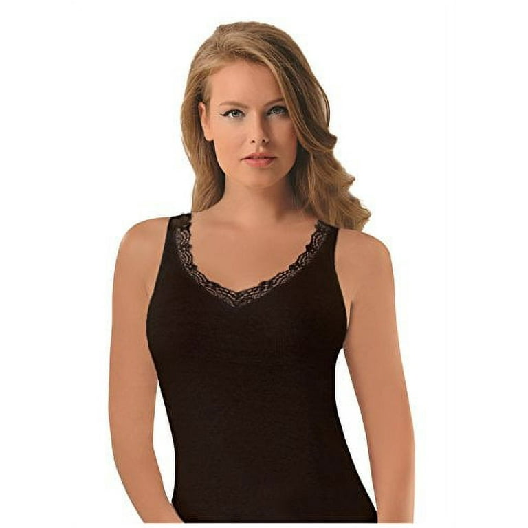 NBB Womens Sexy Basic 100% Cotton Tank Top Camisole Lingerie with Stretch,  Black, XL 
