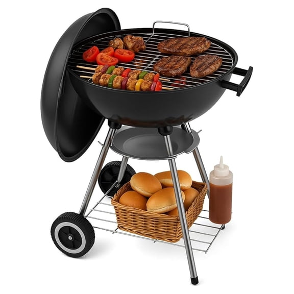 NBBNHH 18 Inch Portable Charcoal Grill - Heavy-Duty Round BBQ with Thickened Bowl, 4-Legs & Wheels for Outdoor Camping, Tailgating & Backyard Cooking