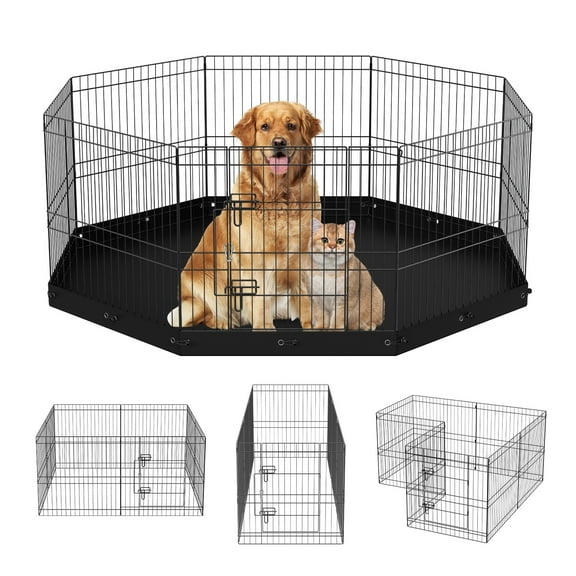 NBBNHH 8 Panel Foldable Metal Dog Playpen with Bottom Pad, 24" H Exercise Pen for Small Medium Pets