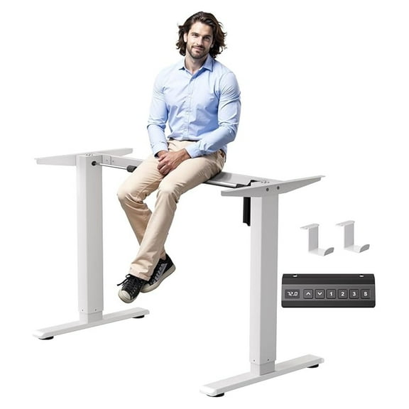 NBBNHH Electric Standing Desk Frame, 47.2", Adjustable Height Base with Memory Controller, White - Workstation Converter for Home & Office