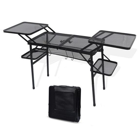 NBBNHH Folding Camping Table with 4 Side Tables, Portable Outdoor Grill Table for Camping, Tailgating & Picnics