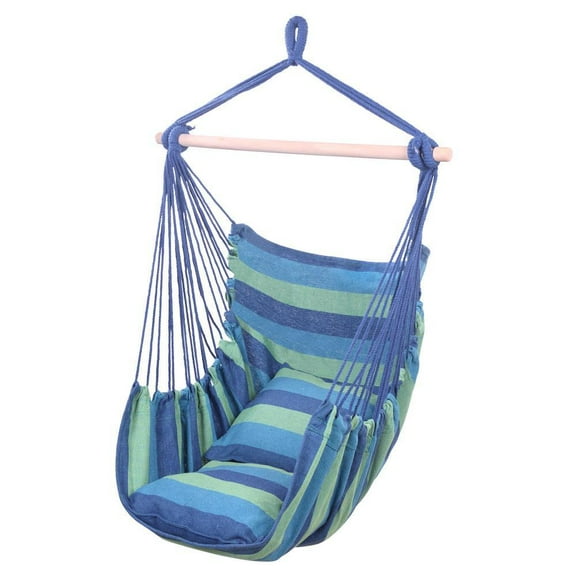 NBBNHH Hammock Hanging Rope Chair with 2 Pillows, Premium Cotton Canvas Porch Swing Seat for Patio Camping BBQ Outdoor Activities, 220LBS Capacity, Blue