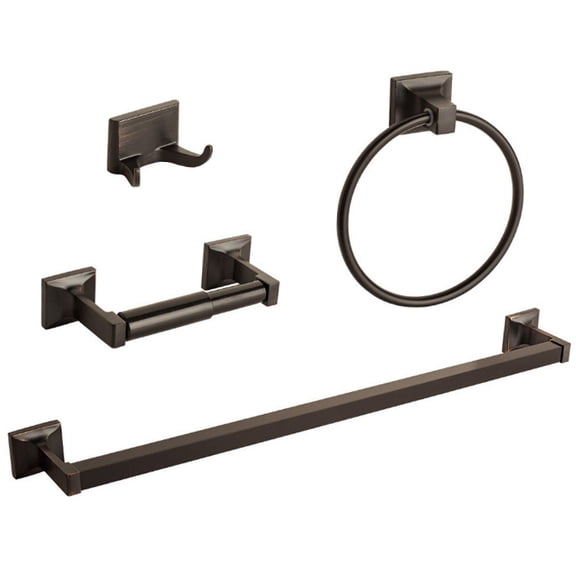 NBBNHH Premium Oil Rubbed Bronze 4-Piece Bathroom Hardware Set - Towel Bar, Toilet Paper Holder, Robe Hooks & Towel Ring