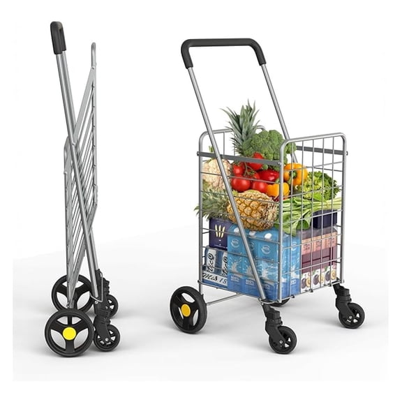 NBBNHH Shopping Cart with Wheels - Foldable Laundry Utility Cart | Waterproof Liner | 360 Swivel | Lightweight & Portable | Groceries & Home Use