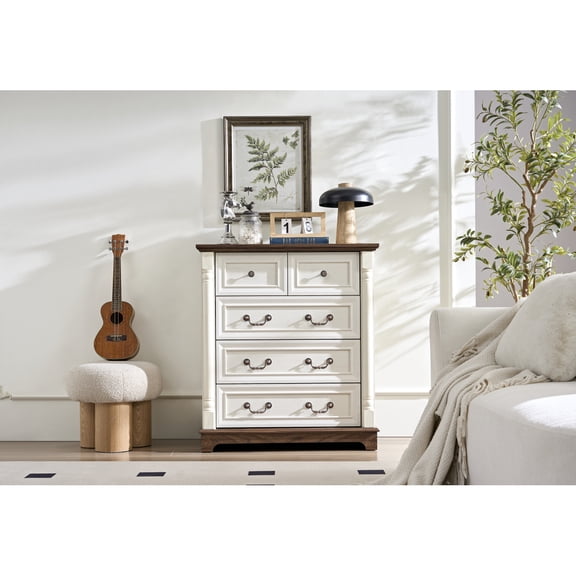 NBBOTBOT Antique Two-Tone 5-Drawer Dresser - Solid Wood Accents, Shabby Chic Storage for Bedroom & Living Room