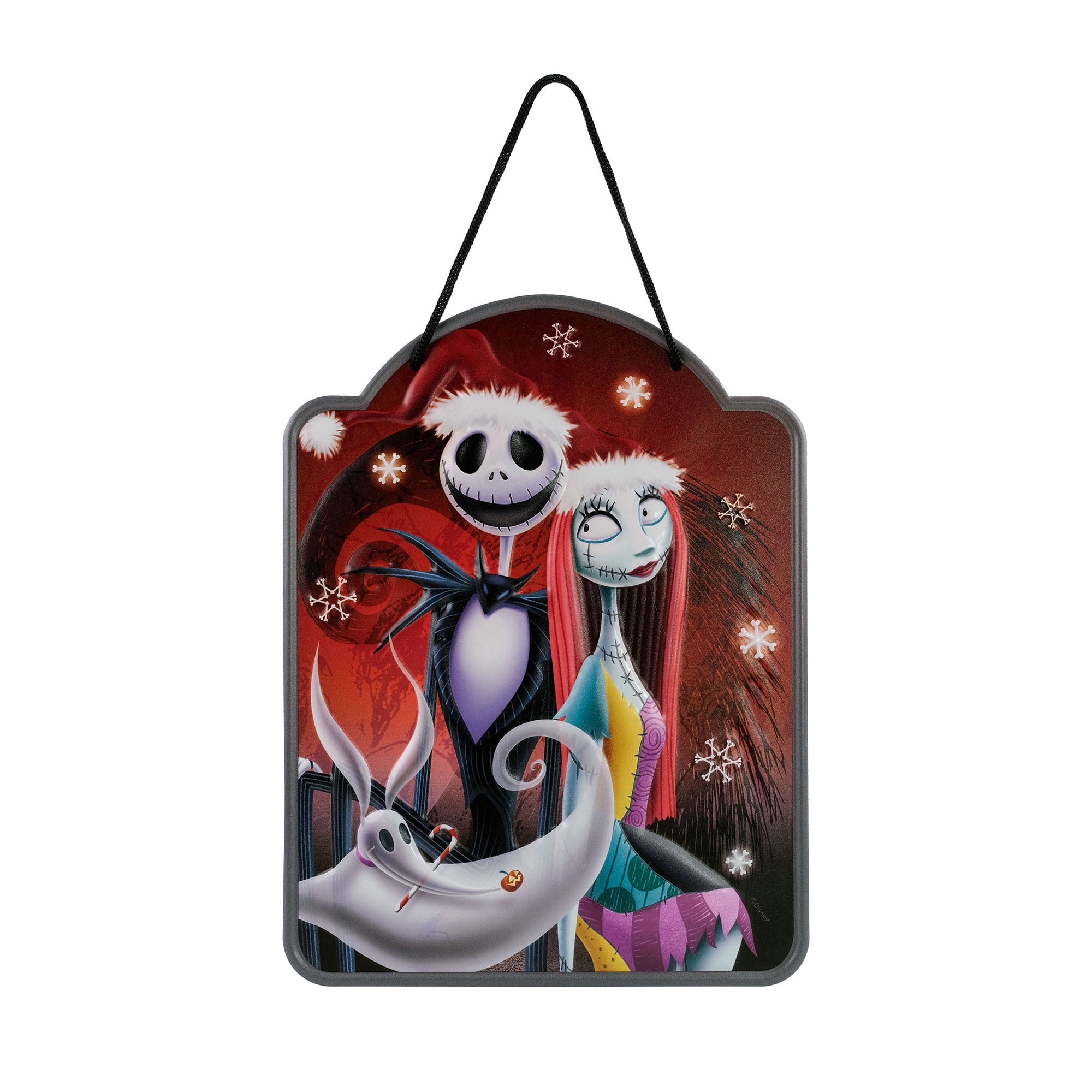 Disney, The Nightmare Before Christmas, 12" Metal Sign, Jack, Sally, and Zero Hanging Christmas Decor, by Ruz