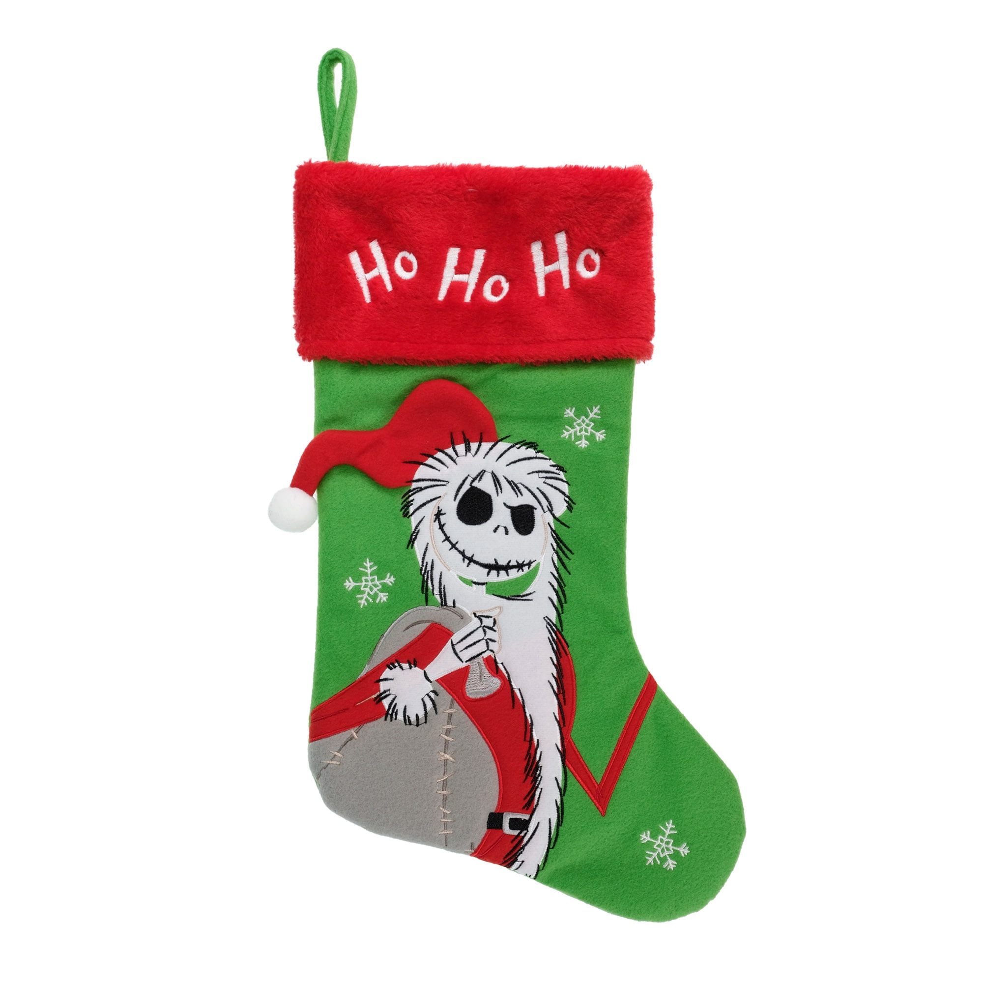 Jack Skellington 20 Inch Applique Christmas Stocking with Red Fuzzy Cuff