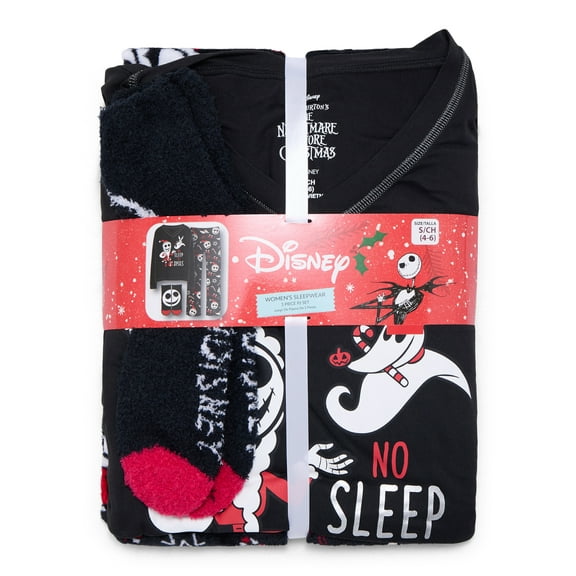 Nightmare Before Christmas Women's and Women’s Plus Top, Pants and Socks Holiday Sleep Gift Set, 3-Piece, Sizes XS-3X
