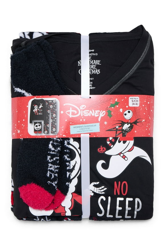 Nightmare Before Christmas Women's and Women’s Plus Top, Pants and Socks Holiday Sleep Gift Set, 3-Piece, Sizes XS-3X