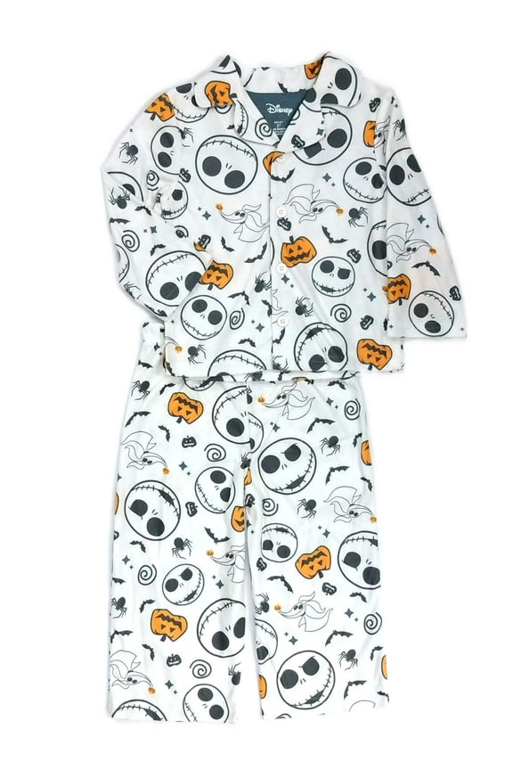 NBC Jack Skellington and Zero Halloween Print Boy's Flannel Pajama Set, Size 10