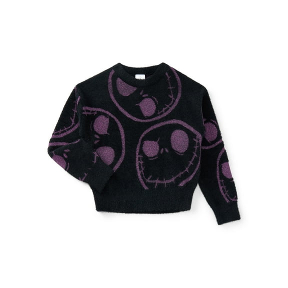 The Nightmare Before Christmas Girls Graphic Eyelash Glitter Sweater, Sizes 4-16