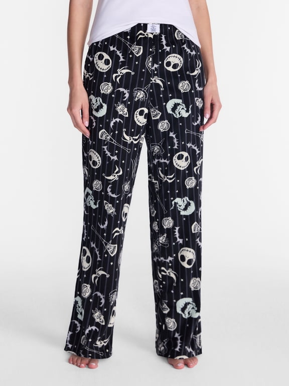 Nightmare Before Christmas Women’s Wide Leg Velour Sleep Pants, Sizes XS-3X